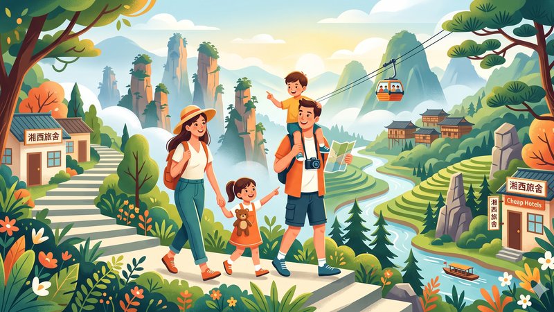 Иллюстрация для блога о бюджетном семейном отдыхе с детьми в регионе Хунана 2026